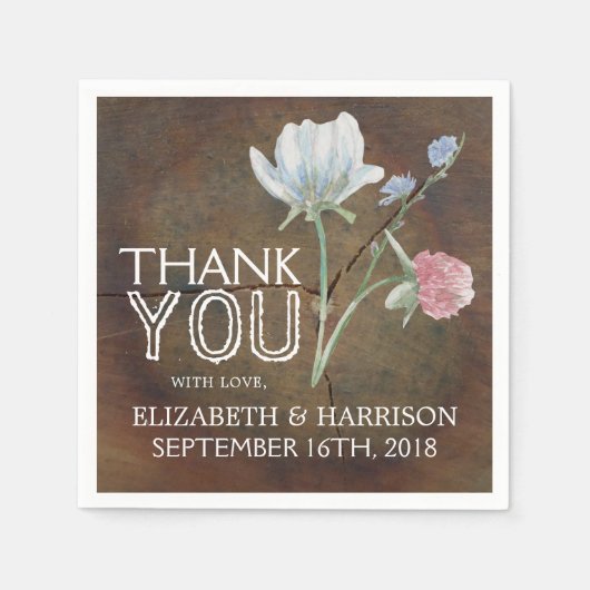 Serviette En Papier Mariage fleur sauvage en bois de chêne (Devant)