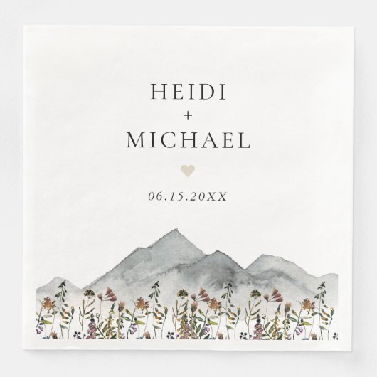 Serviette En Papier Mariage Fleur sauvage HEIDI Muet Boho (Devant)