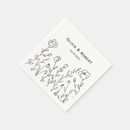 Serviette En Papier Mariage Fleur sauvage minimaliste rustique (Coin)