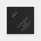 Serviette En Papier Mariage Fleur sauvage noir et blanc Monogramme (Devant)