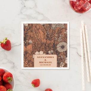 Serviette En Papier Mariage Fleur sauvage orange brûlé