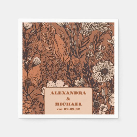 Serviette En Papier Mariage Fleur sauvage orange brûlé (Devant)