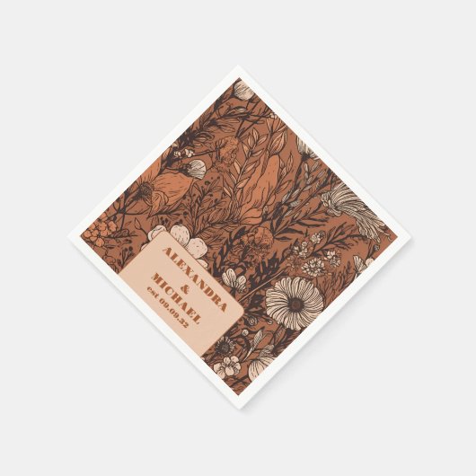 Serviette En Papier Mariage Fleur sauvage orange brûlé (Coin)