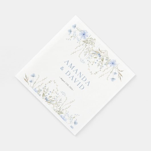 Serviette En Papier Mariage Fleur sauvage périphérique bleu (Coin)