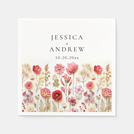 Serviette En Papier Mariage Fleur sauvage Retro Pastel Pink (Devant)