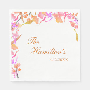 Serviette En Papier Mariage Fleur sauvage rose et orange