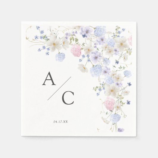 Serviette En Papier Mariage Fleur sauvage rose et violet printemps (Devant)