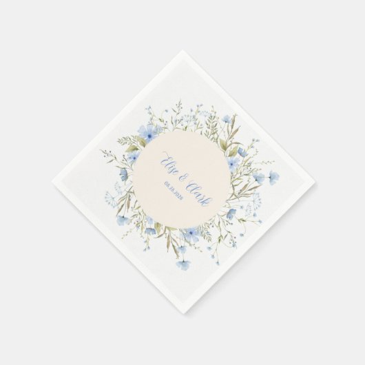 Serviette En Papier Mariage Fleur sauvage rustique Dusty Blue Delicy (Coin)
