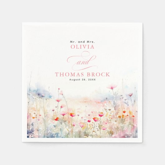 Serviette En Papier Mariage Fleur sauvage Soft Pastel (Devant)