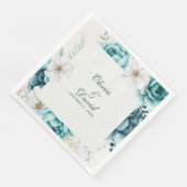 Serviette En Papier Mariage Fleur sauvage turquoise et non blanc (Coin)