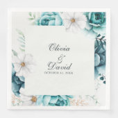 Serviette En Papier Mariage Fleur sauvage turquoise et non blanc (Devant)