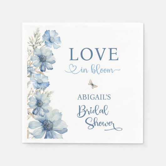SERVIETTE EN PAPIER MARIAGE FLEURI BLEU EN FLEURS (Devant)
