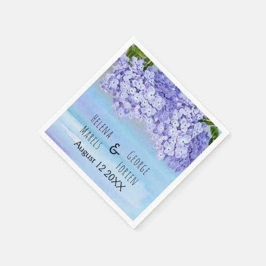 Serviette En Papier Mariage fleuri bleu violet hydrangea (Coin)