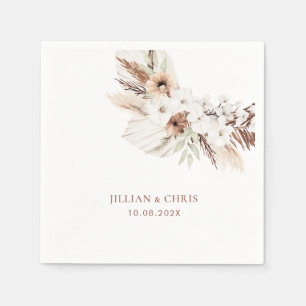 Serviette En Papier mariage fleuri de boho pampas terre cuite