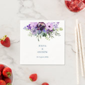 Serviette En Papier Mariage fleuri pourpre et vert (En situation)