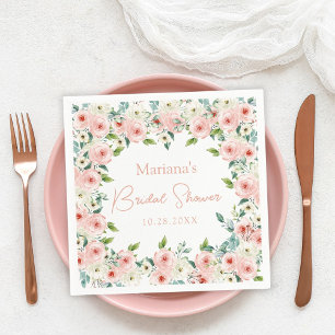 Serviette En Papier Mariage Fleurie Aquarelle Blanc et Pêche