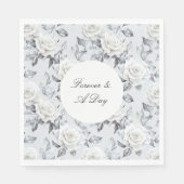 Serviette En Papier Mariage Fleurie Gris Argent Rose Blanche Romantiqu (Devant)