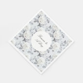 Serviette En Papier Mariage Fleurie Gris Argent Rose Blanche Romantiqu (Coin)