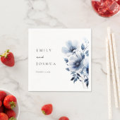 Serviette En Papier Mariage Fleuris Bleu Marine (En situation)
