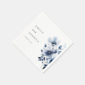 Serviette En Papier Mariage Fleuris Bleu Marine (Coin)