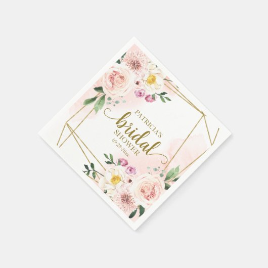Serviette En Papier Mariage Fleuris Géométriques Rose (Coin)