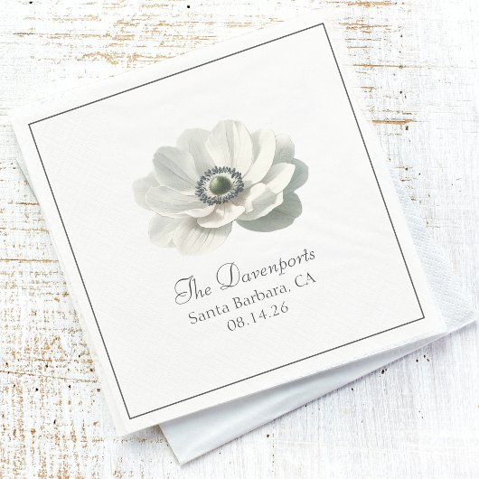 Serviette En Papier Mariage Fleuris Noir et Blanc Élégant Moderne