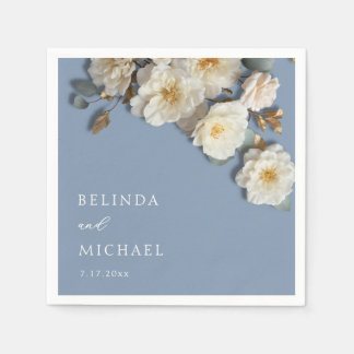 Serviette En Papier Mariage Fleurs 3D Roses Blanc Ivoire