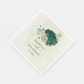 Serviette En Papier mariage fleurs beige vert émeraude (Coin)