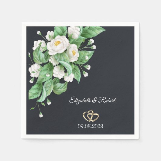 Serviette En Papier Mariage Fleurs Blanches (Devant)