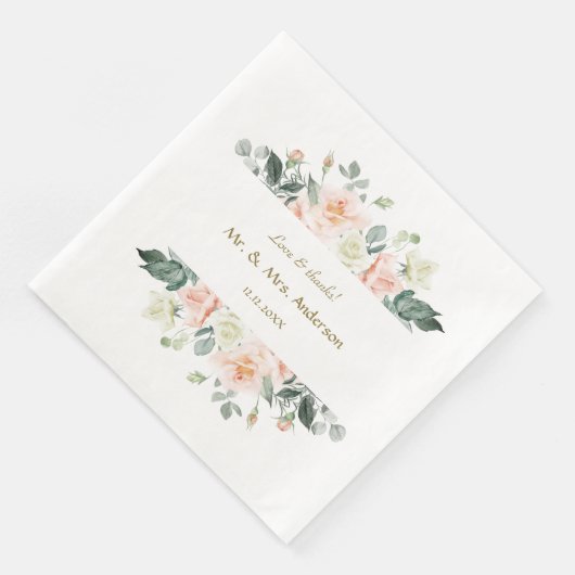 Serviette En Papier Mariage Fleurs Blanches Aquarelle Délicate Rose (Coin)
