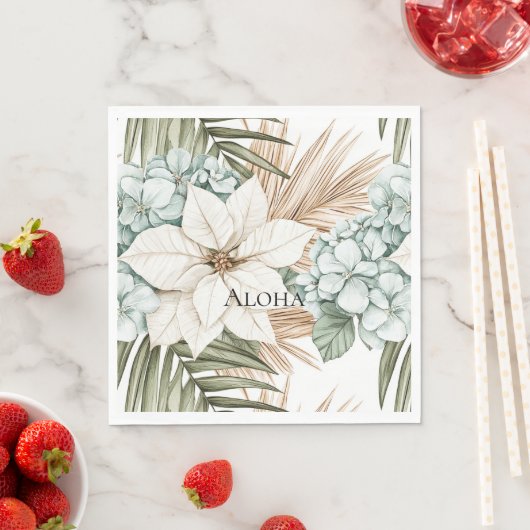 Serviette En Papier Mariage Fleurs Blanches Bleu Tropical (En situation)