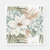 Serviette En Papier Mariage Fleurs Blanches Bleu Tropical (Devant)