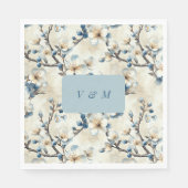 Serviette En Papier Mariage Fleurs Blanches Bleues de Printemps (Devant)