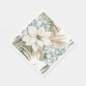 Serviette En Papier Mariage Fleurs Blanches Bleues Tropicales (Coin)