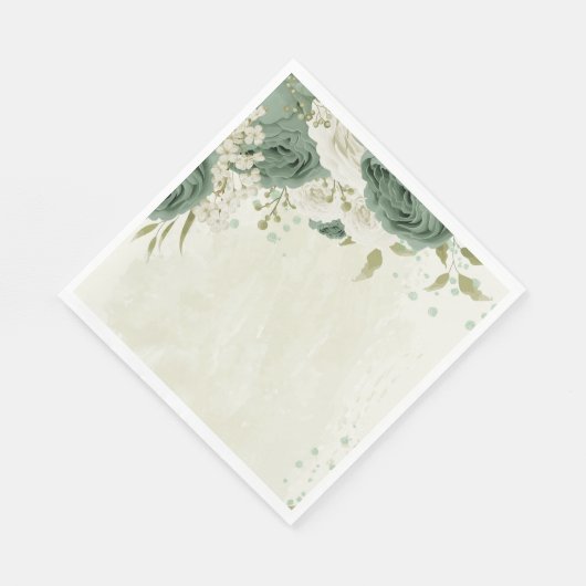 Serviette En Papier mariage fleurs blanches vert sauge (Coin)
