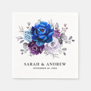 Serviette En Papier Mariage Fleurs de Lilas Violet Bleu Royal
