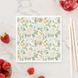 Serviette En Papier Mariage Fleurs de Pêches Roses Blanches Romantique