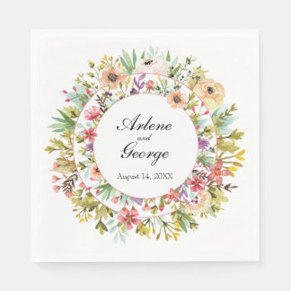 Serviette En Papier Mariage Fleurs de prairie aquarelle