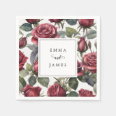 Serviette En Papier Mariage Fleurs Romantiques Roses Sombres (Devant)