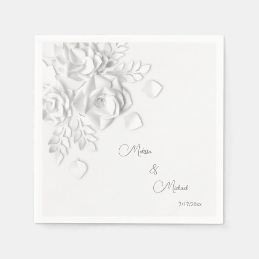 Serviette En Papier Mariage Fleurs Simples 3D Blanches (Devant)