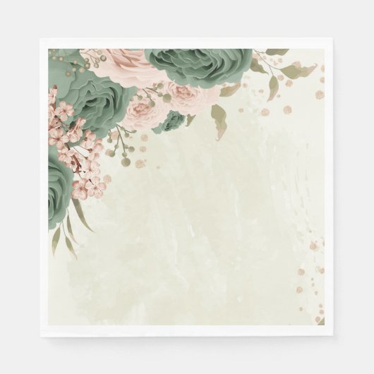 Serviette En Papier mariage fleurs vert sauge (Devant)