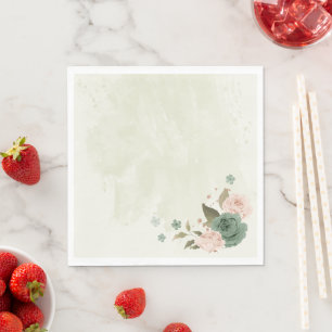 Serviette En Papier mariage fleurs vert sauge