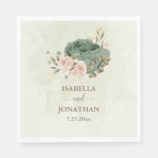 Serviette En Papier mariage fleurs vert sauge (Devant)