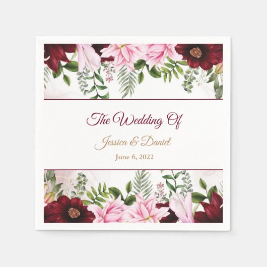 Serviette En Papier Mariage floral (Devant)