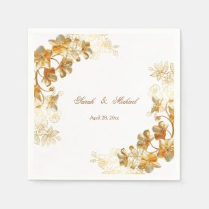 Serviette En Papier Mariage floral 3D or  