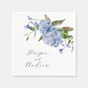 Serviette En Papier Mariage floral à aquarelle bleue