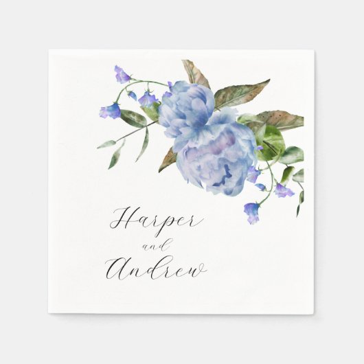 Serviette En Papier Mariage floral à aquarelle bleue (Devant)