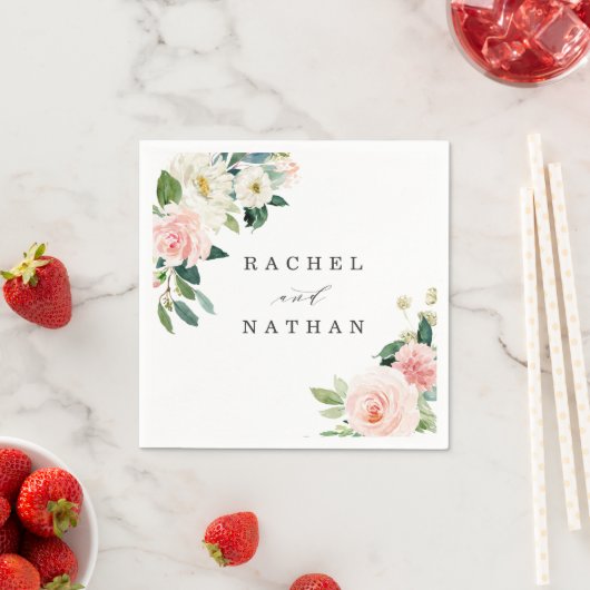 Serviette En Papier Mariage floral à fleurs blanches (En situation)