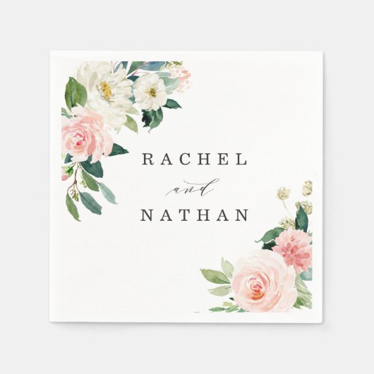 Serviette En Papier Mariage floral à fleurs blanches (Devant)