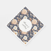 Serviette En Papier Mariage floral à la crème bleue marine (Coin)